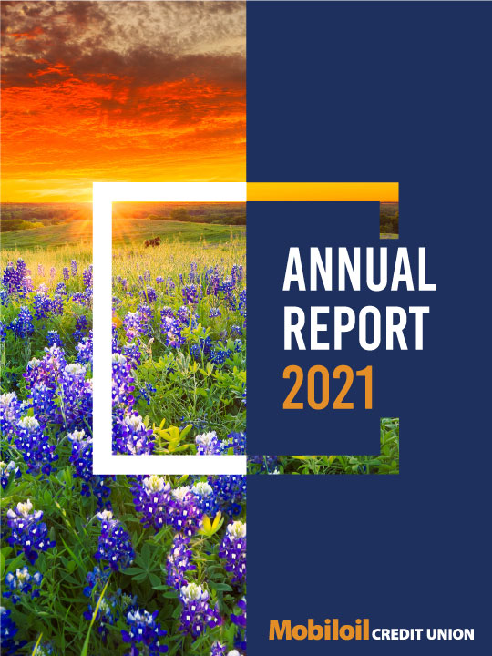 Mobiloil Credit Union 2021 Annual Report Cover Photo - Image of a bluebonnet field