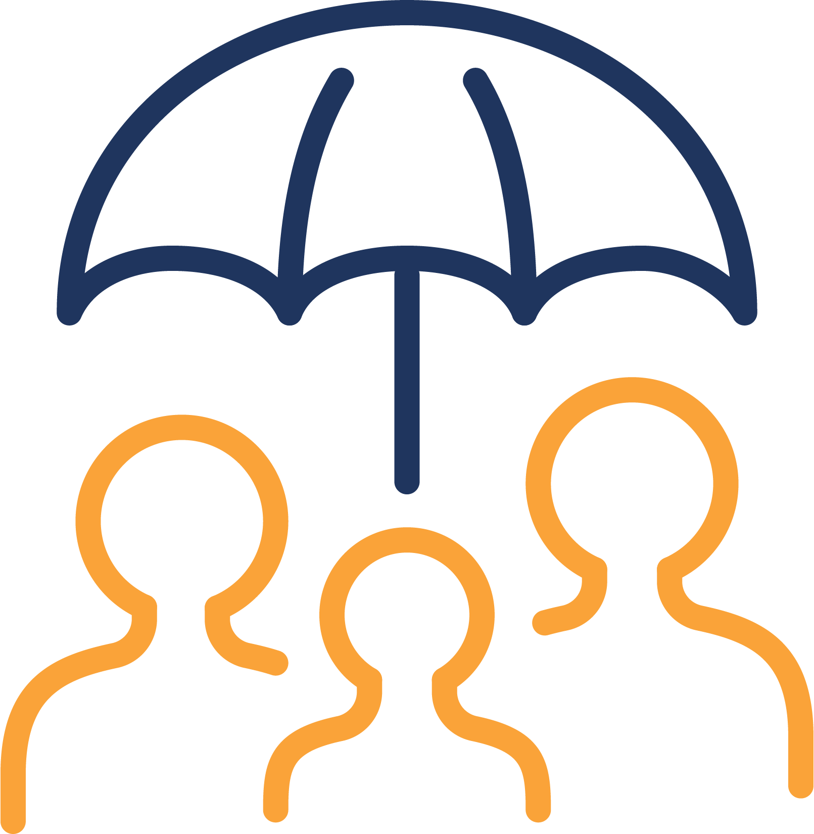 Icon of an umbrella over people