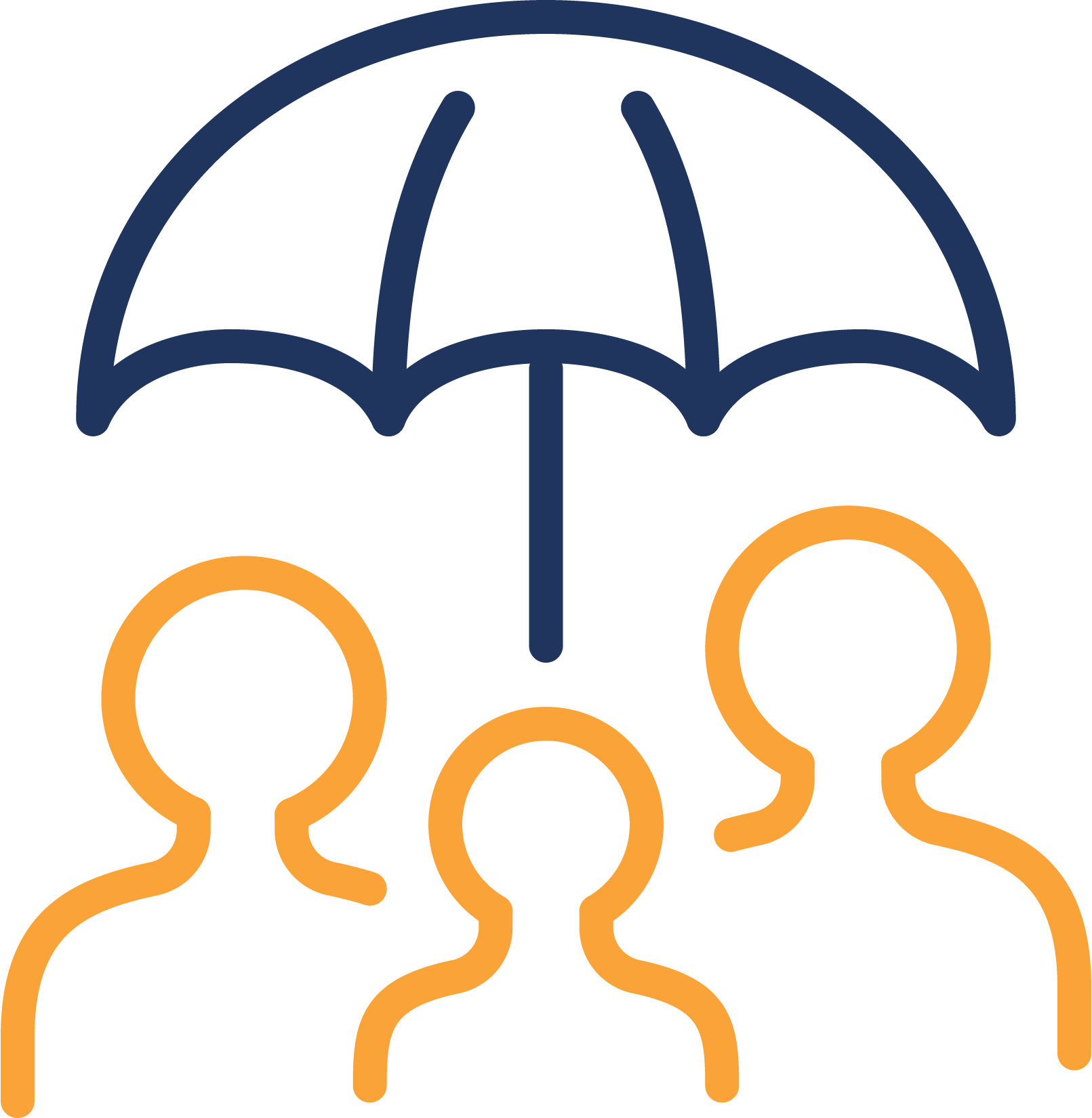 Icon of an umbrella over people Icon of an umbrella over people
