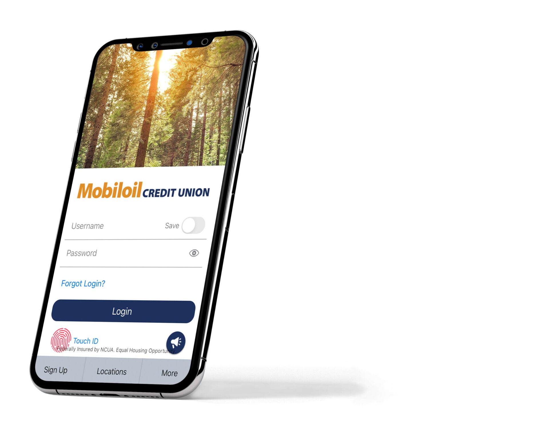 Mobiloil CU mobile app login screen example